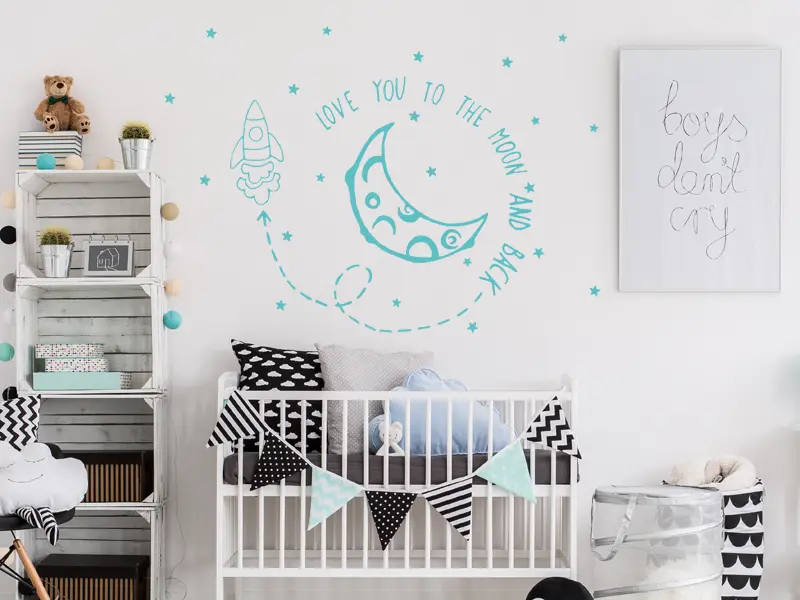 Sticker mural Espace Love You to The Moon résultat en situation Sticker Love You to The Moon