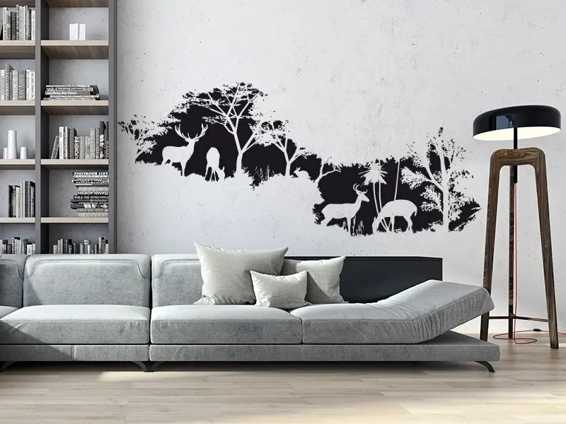 Sticker mural Paysages & Skylines Paysage Cerfs résultat en situation Sticker Paysage Cerfs