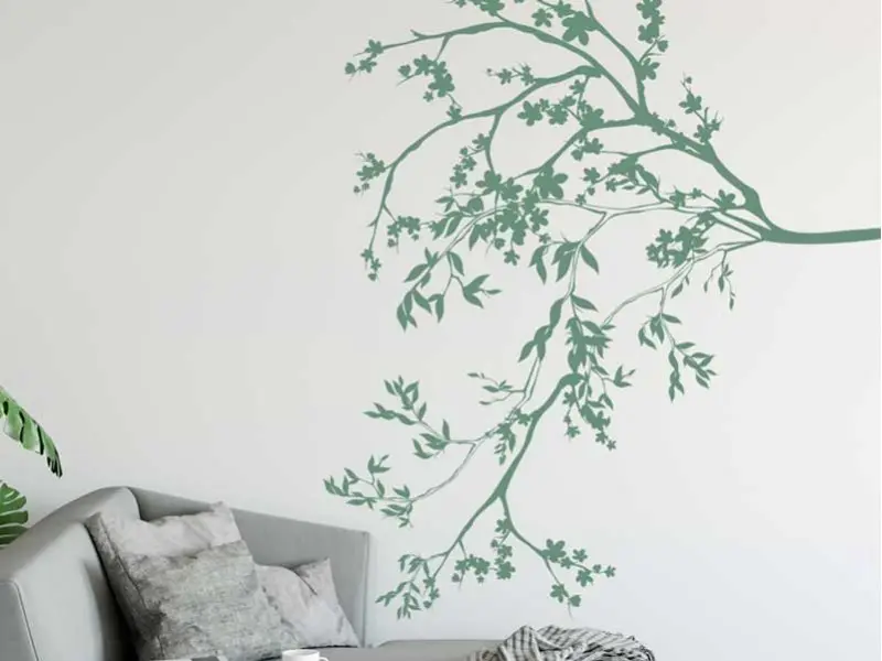 Sticker mural Branches Branche Florale Cerisier résultat en situation gros plan Sticker Branche Florale Cerisier