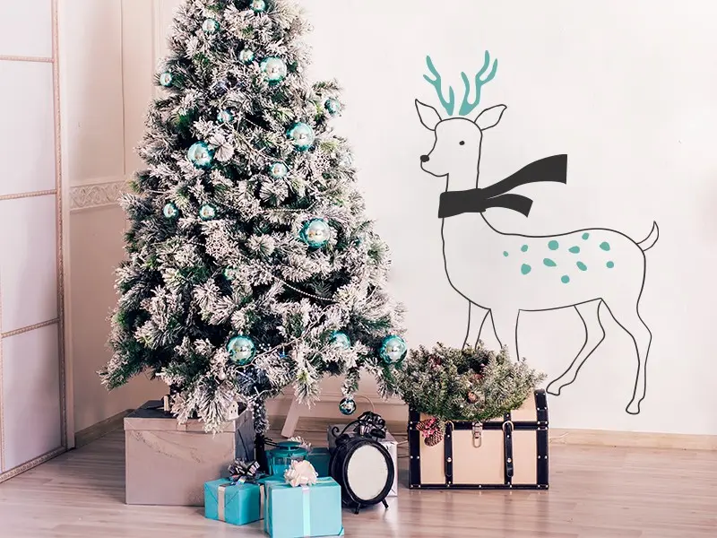 Sticker mural Noël Cerf Hiver résultat en situation Sticker Cerf Hiver