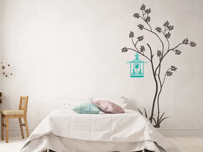 Autocolante Árvore Gaiola Pássaro 3 résultat en situation Autocolante Árvore Gaiola Pássaro 3 résultat en situation