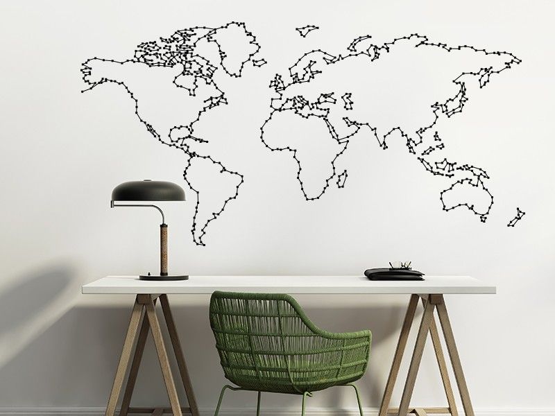 Autocolante de parede Contorno Mapa do mundo 2