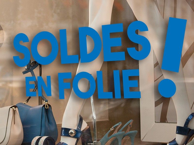 Sticker vitrine Soldes en Folies 2