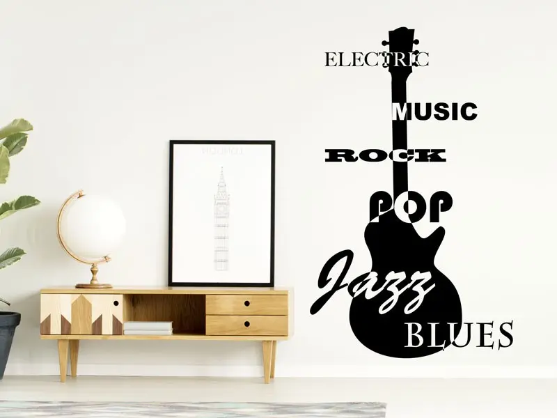 Sticker mural Rock & Jazz Guitare Jazz, Blues... résultat en situation Sticker Guitare Jazz, Blues...