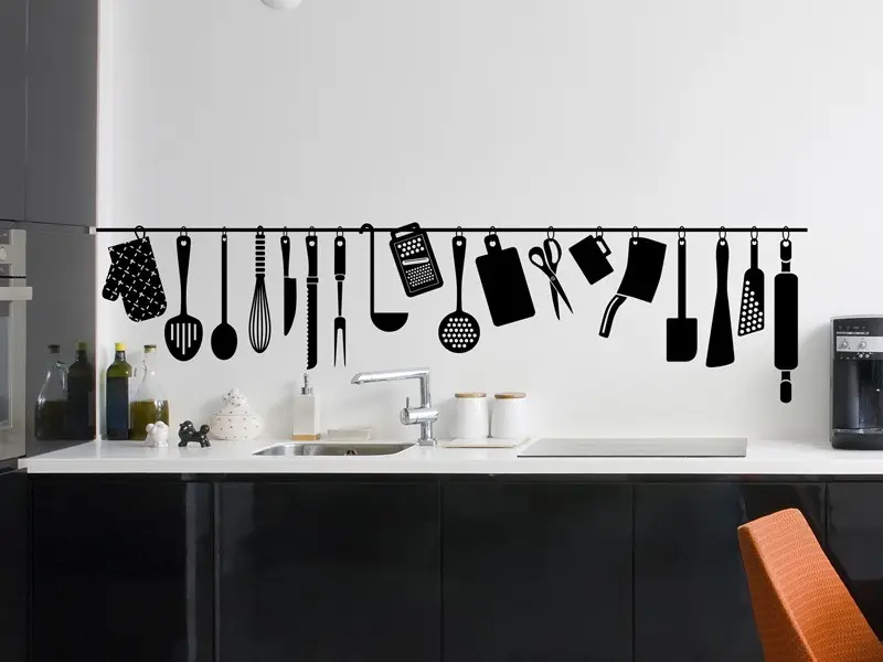 Sticker mural Chef - Ustensiles Cuisine barre Ustensiles résultat en situation Sticker Cuisine barre Ustensiles