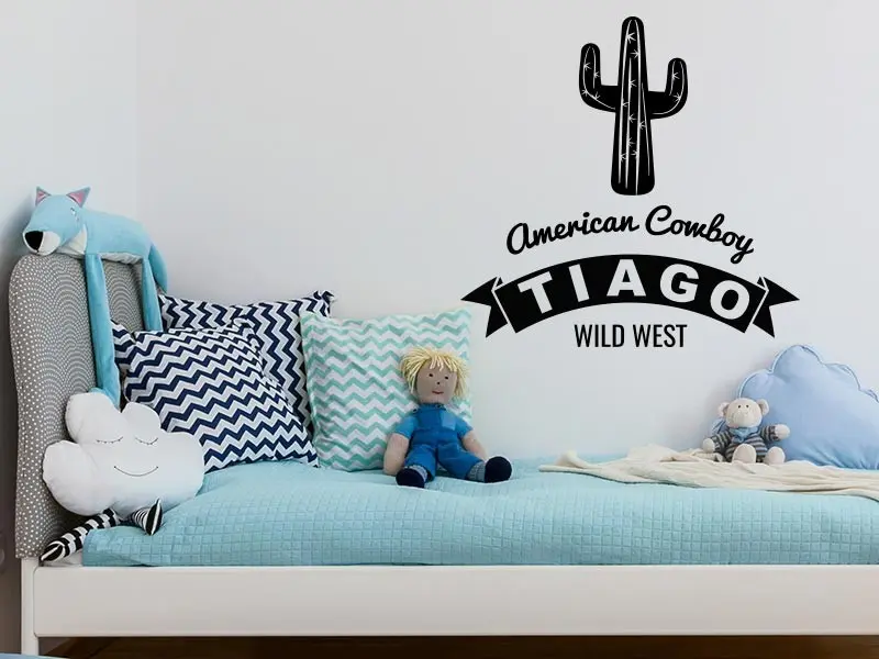 Sticker mural Chevaliers / Cowboys / Héross Cowboy Cactus Wild West résultat en situation Stickers Cowboy Cactus Wild West