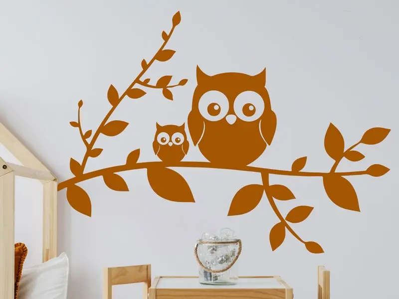 Sticker mural Branches Branche Hiboux résultat en situation gros plan Sticker Branche Hiboux