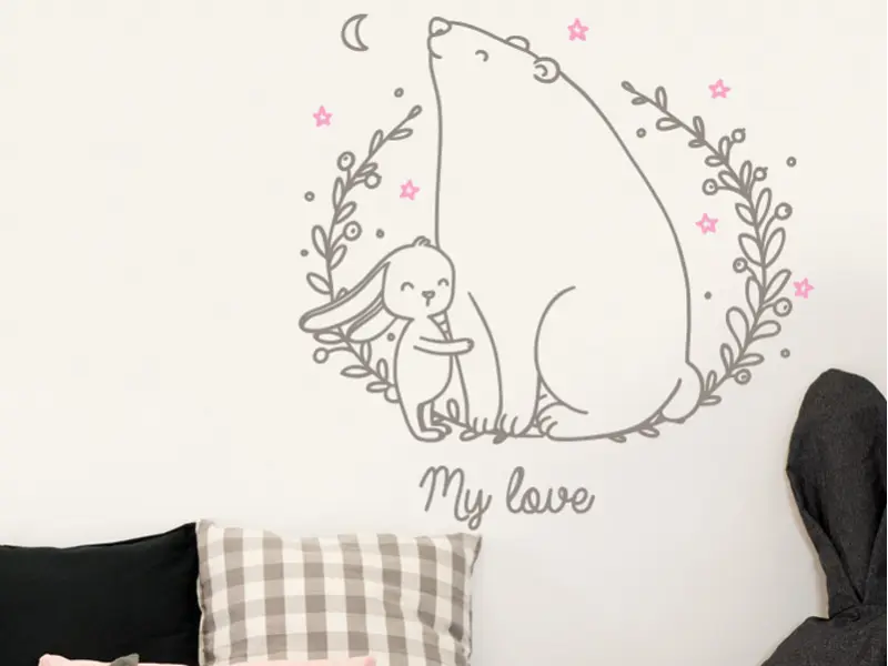 Sticker mural Oursons L'amour Ours Lapin résultat en situation gros plan Sticker L'amour Ours Lapin