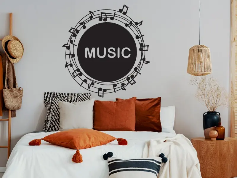 Sticker mural Partitions & Notes Notes de musiques avec Texte personnalisé résultat en situation Sticker Notes de musiques avec Texte personnalisé