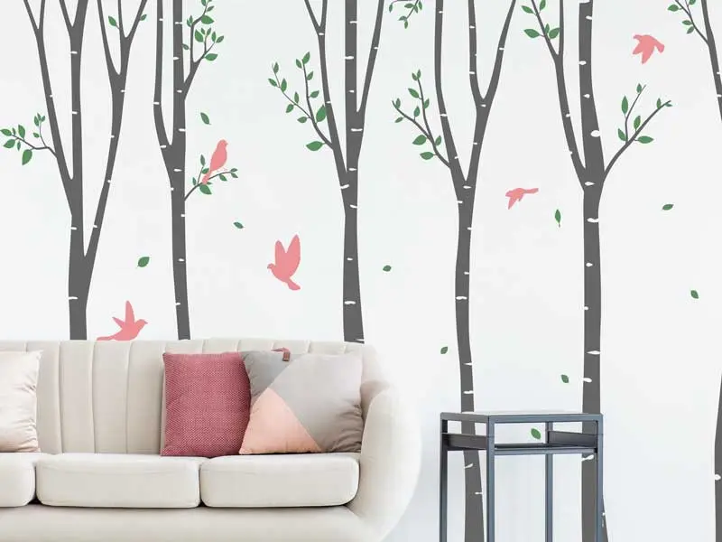 Sticker mural Stickers Arbres Arbres Bouleaux 4 résultat en situation gros plan Sticker Arbres Bouleaux 4