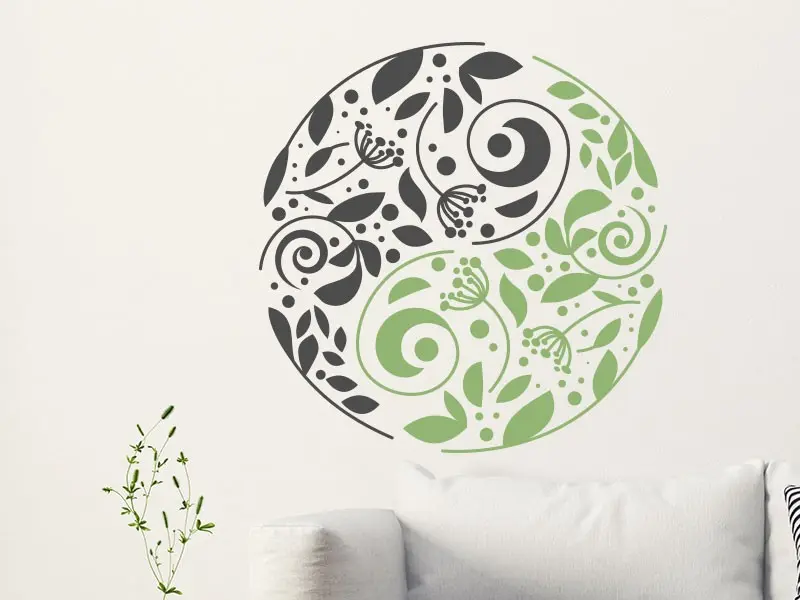 Sticker mural Nature Zen Yin-Yang Floral 2 résultat en situation gros plan Sticker Yin-Yang Floral 2