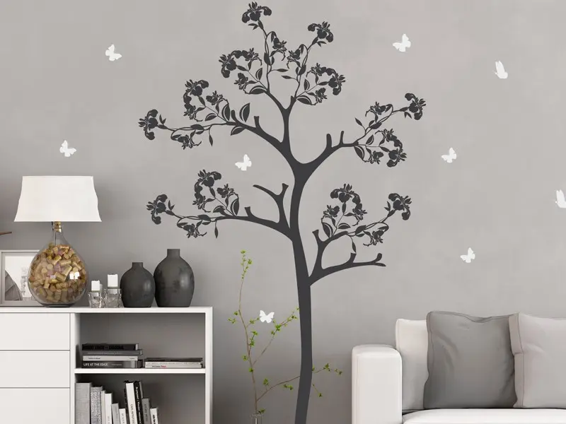 Sticker mural Stickers Arbres Arbre Florale papillons résultat en situation gros plan Sticker Arbre Florale papillons