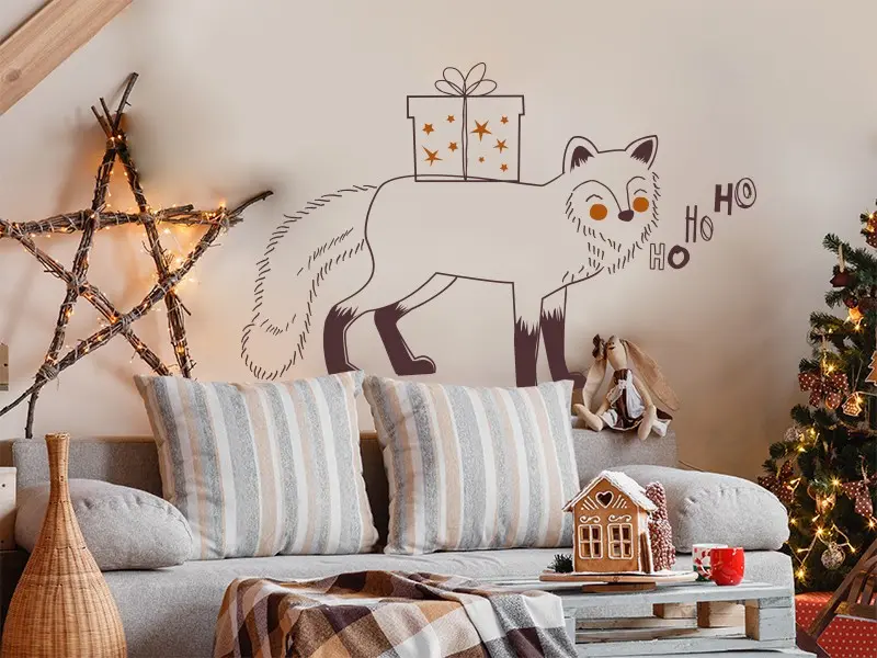 Sticker mural Noël Renard Père Noël résultat en situation Sticker Renard Père Noël