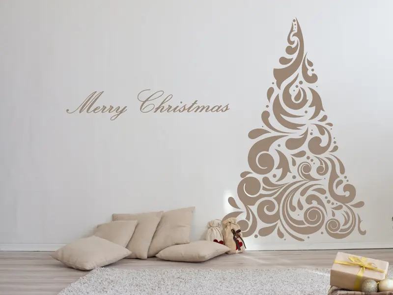 Sticker mural Noël Sapin de Noël Baroque 4 résultat en situation Sticker Sapin de Noël Baroque 4