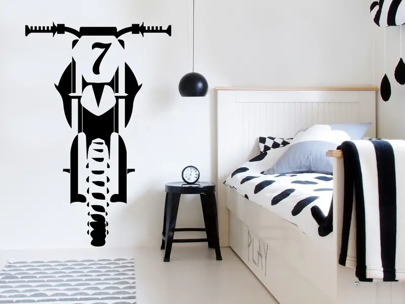 Sticker mural Auto & Moto Moto Cross personnalisée résultat en situation Sticker Moto Cross personnalisée