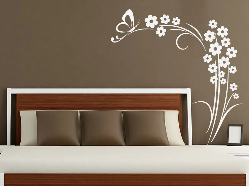 Sticker mural Stickers muraux fleurs Floral Marguerites Papillon résultat en situation Sticker Floral Marguerites Papillon