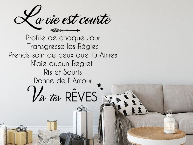 Sticker mural Citation La Vie est courte résultat en situation