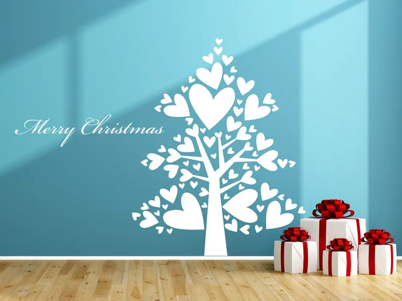 Sticker mural Noël Sapin de Noël Coeurs résultat en situation Sticker Sapin de Noël Coeurs