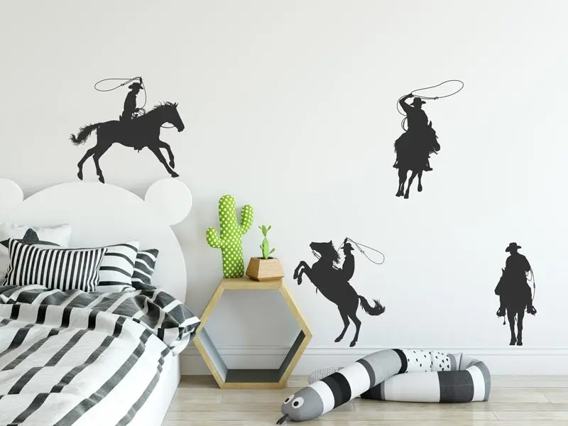 Sticker mural Chevaliers / Cowboys / Héros Pack 4 Cowboys résultat en situation Sticker Pack 4 Cowboys