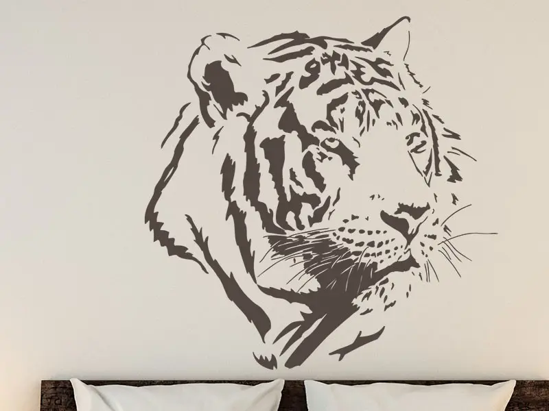 Sticker mural Terestres Tête de Tigre résultat en situation gros plan Sticker Tête de Tigre