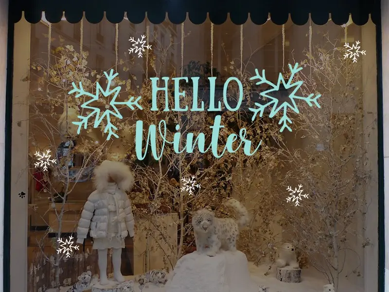 Sticker mural Noël Noël Hello Winter Flocons résultat en situation Sticker Noël Hello Winter Flocons