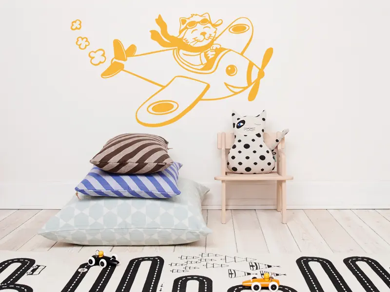 Sticker mural Avions & Bateaux Avion Chat résultat en situation Sticker Avion Chat