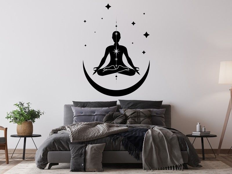 Autocolante de parede Silhueta Posição de lotus Chakras