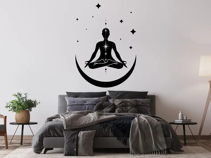 Sticker mural Symboles et Figures Silhouette Position de lotus Chakras résultat en situation Sticker Silhouette Position de lotus Chakras