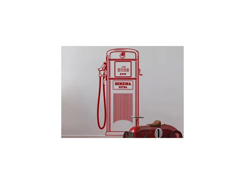 Sticker mural Vintage - Urbain Pompe Essence Vintage résultat en situation gros plan Sticker Pompe Essence Vintage