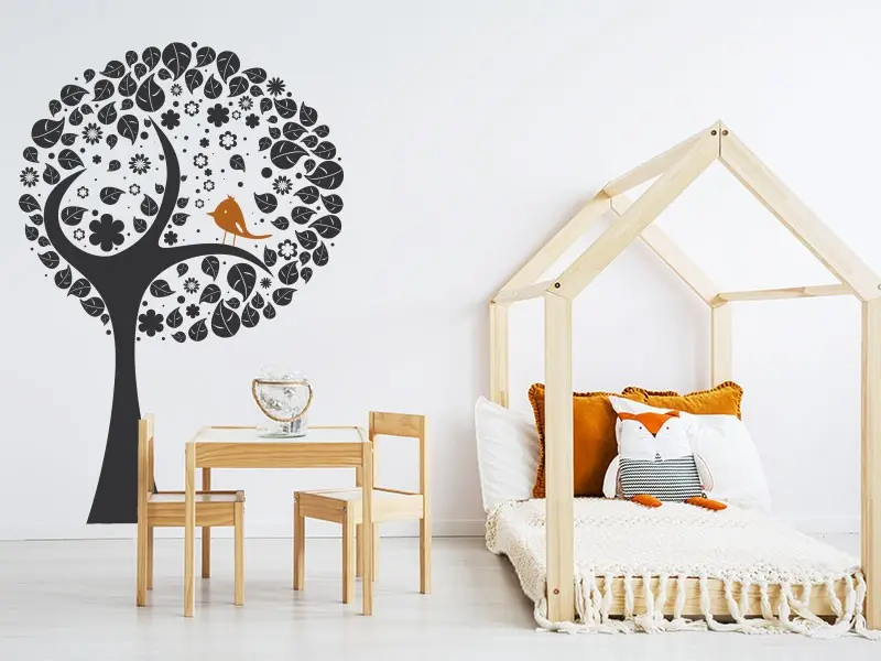 Sticker mural Nature Arbre Enfant Oiseau résultat en situation Sticker Arbre Enfant Oiseau