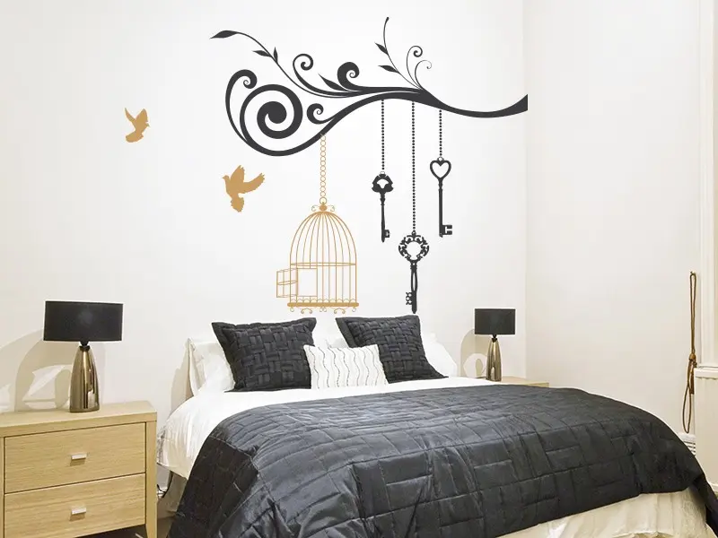 Sticker mural Branches Branche Cage Oiseaux 4 résultat en situation Sticker Branche Cage Oiseaux 4