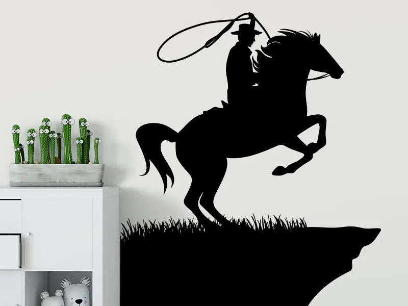 Sticker mural Chevaliers / Cowboys / Héros Cowboy Falaise résultat en situation gros plan Sticker Cowboy Falaise