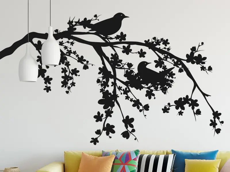 Sticker mural Branches Branche Cerisier 2 résultat en situation gros plan Sticker Branche Cerisier 2