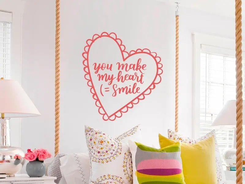 Sticker mural Citations d'Amour You Make My Heart Smile résultat en situation Sticker You Make My Heart Smile
