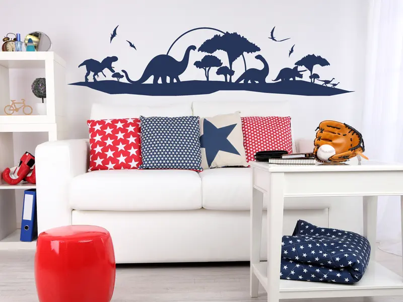 Sticker mural Dinosaures Paysage Dinosaures 2 résultat en situation Sticker Paysage Dinosaures 2