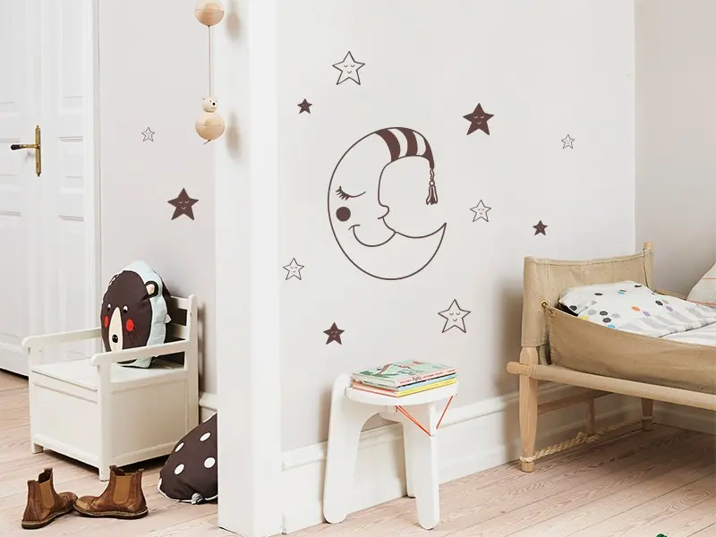 Sticker mural Espace Petite Lune Etoiles résultat en situation Sticker Petite Lune Etoiles