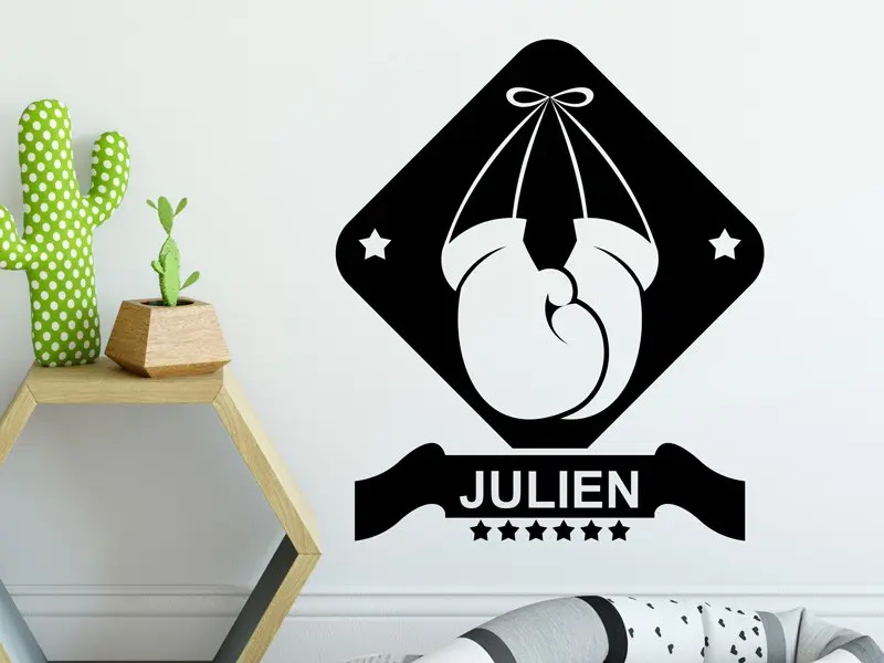 Sticker mural Sport Gants de Boxe avec texte personnalisé résultat en situation Sticker Gants de Boxe avec texte personnalisé