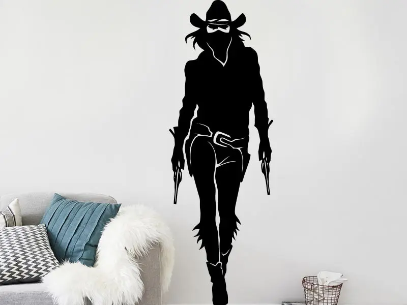 Autocolante Cowgirl Silhueta résultat en situation gros plan Autocolante Cowgirl Silhueta
