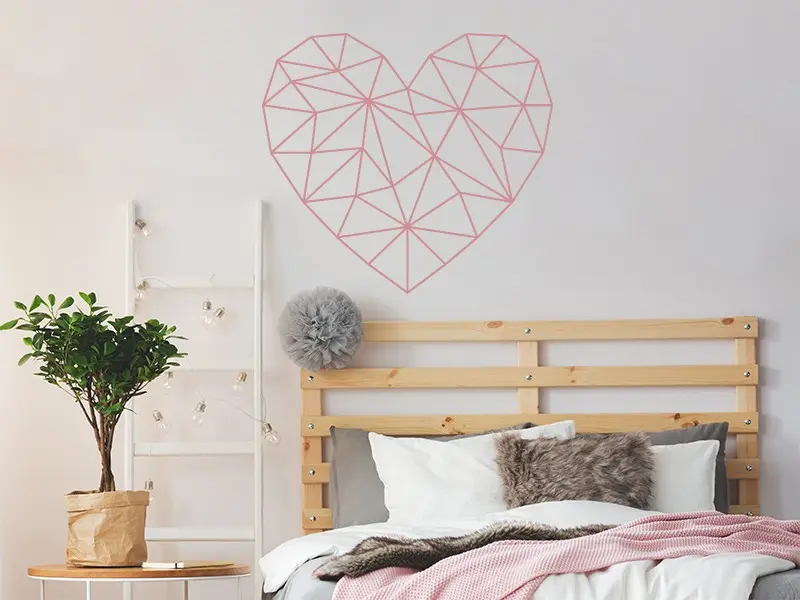 Sticker mural Origami - Géométrie Coeur Géométrique résultat en situation Sticker Coeur Géométrique