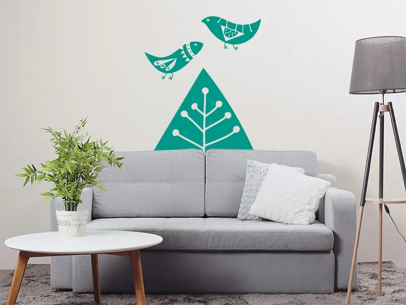 Sticker mural Arbre et Oiseaux Abstraits résultat en situation