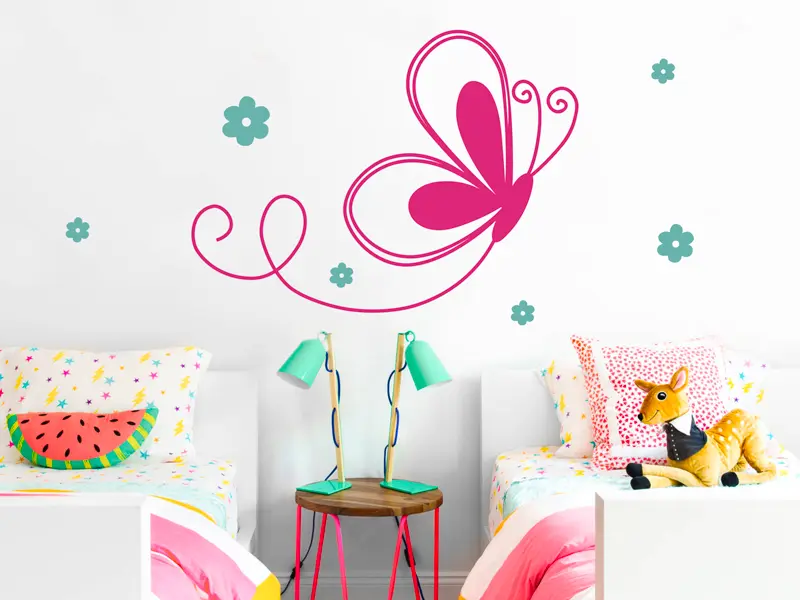 Sticker Papillon Fleurs