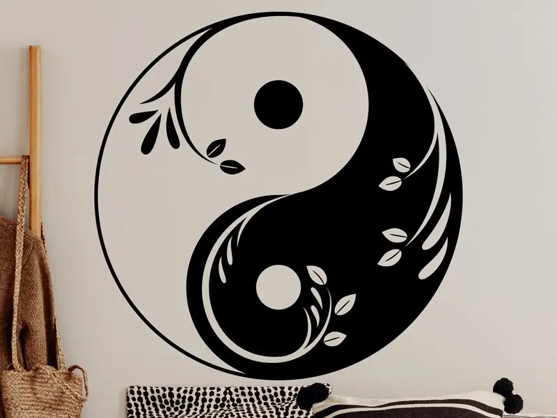Sticker mural Symboles et Figures Yin-Yang Floral 2 résultat en situation gros plan Sticker Yin-Yang Floral 2