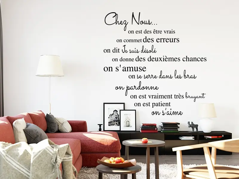 Sticker mural Motivação Citation Chez Nous... résultat en situation Sticker Citation Chez Nous...