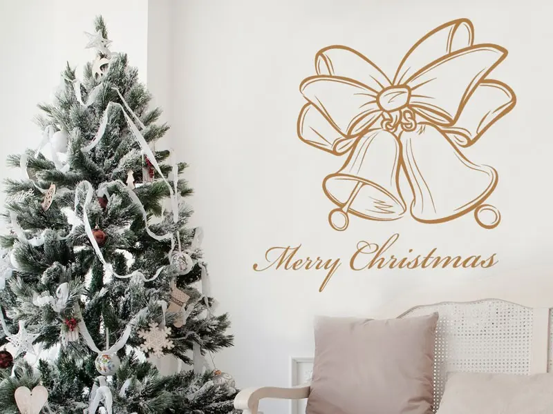 Sticker mural Noël Cloches Personnalisable résultat en situation gros plan Sticker Cloches Personnalisable