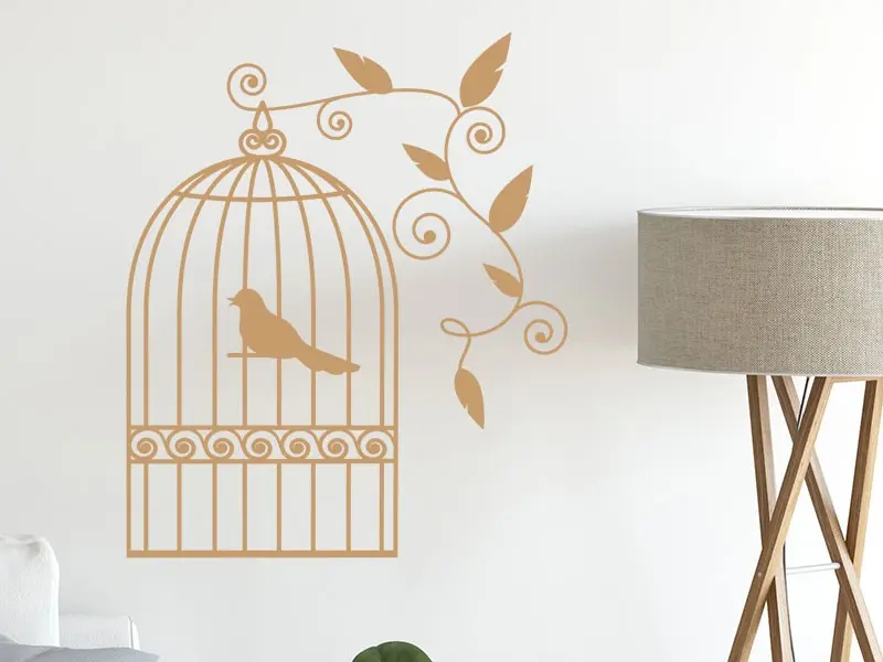 Sticker mural Stickers Oiseaux Cage Oiseaux Florale 2 résultat en situation gros plan Sticker Cage Oiseaux Florale 2