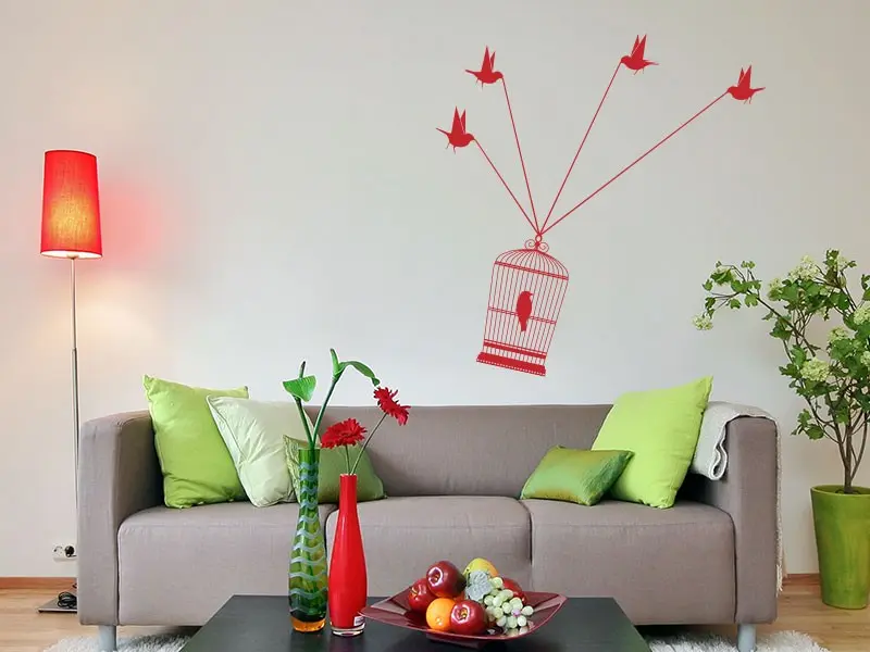 Sticker mural Stickers Oiseaux Vol Cage oiseaux résultat en situation Sticker Vol Cage oiseaux