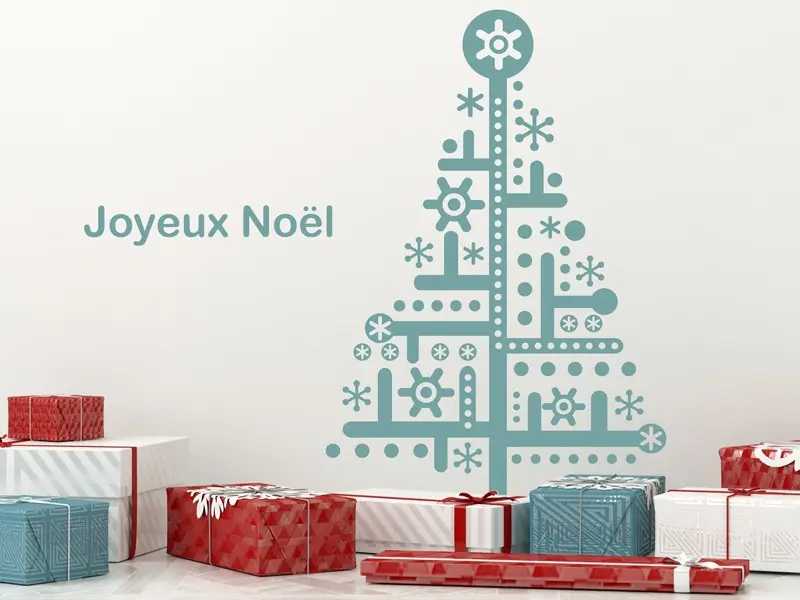 Sticker mural Noël Sapin de Noël Flocons résultat en situation Sticker Sapin de Noël Flocons