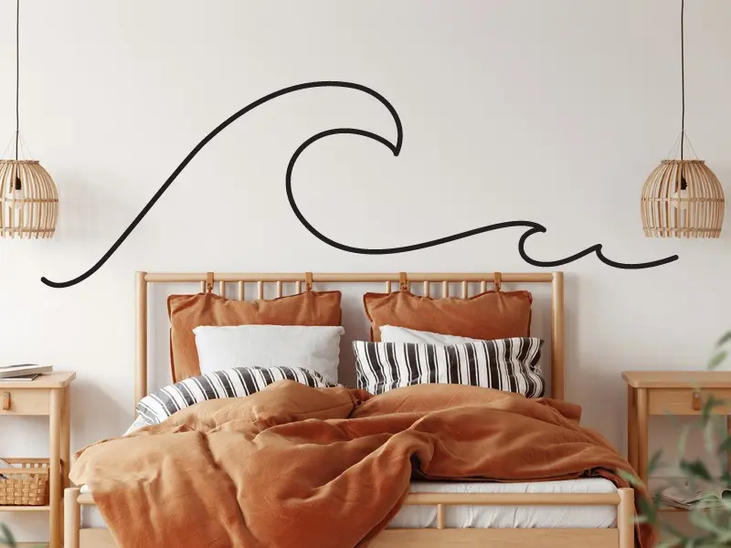 Sticker mural Mers et Océans Paysage Vague surf minimaliste résultat en situation Sticker Paysage Vague surf minimaliste