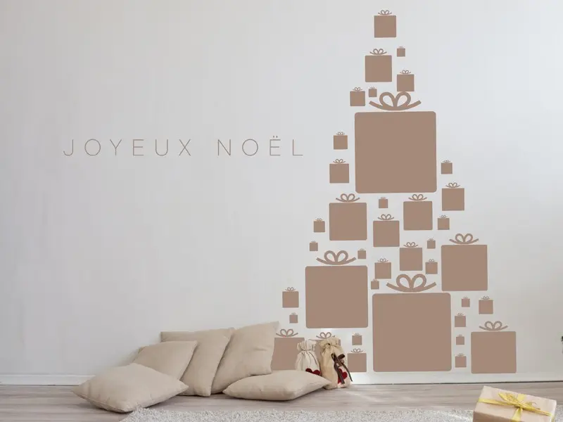 Sticker mural Noël Sapin de Noël Cadeaux 3 résultat en situation Sticker Sapin de Noël Cadeaux 3