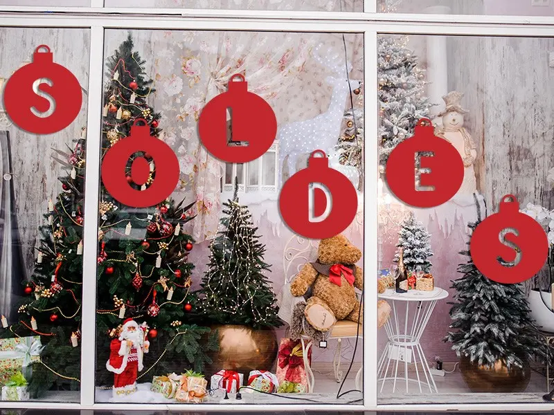 Autocolante para montra Soldes Boules de Noël